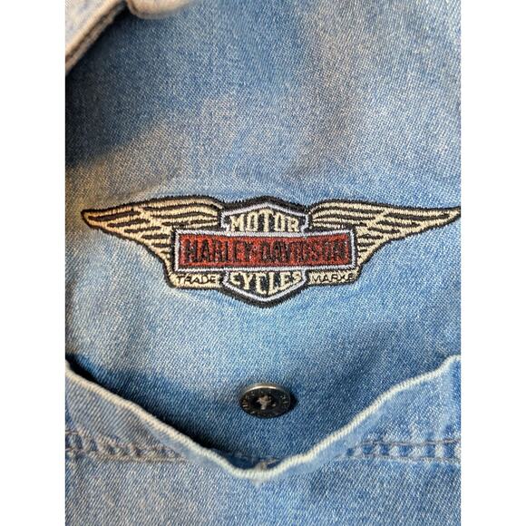 Vintage Harley Davidson Sleeveless Raw Hem Vest Large Denim Biker Riding - Picture 7 of 9